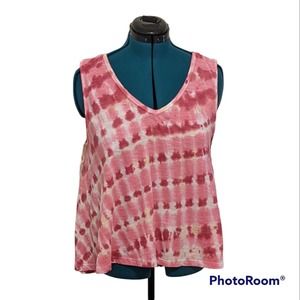 True Craft Boho Pink/White Tie Dye Knit Sleeveless Crop Top Size XL NWT